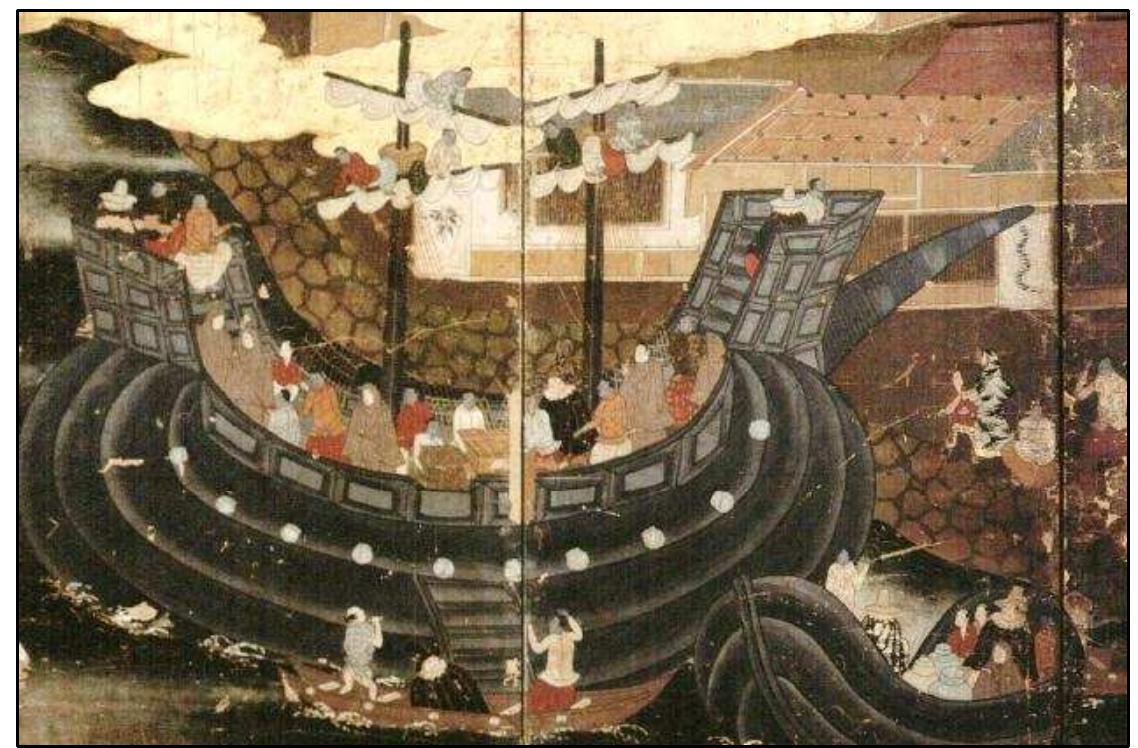 FIGURE 4-20. Type K Namban ship (No.76): Version B of Itsuo Art Museum (1624-1644) by an unknown artist (Sakamoto 2008:254-255) 