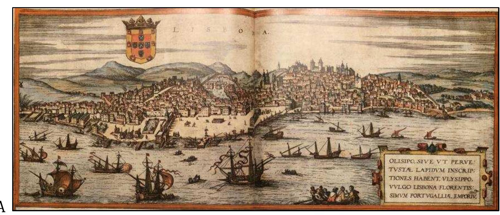 FIGURE 6-6. Civitates Orbis Terrarum (Braun et al. 2008). (A) Lisbon. (B) Venice. (C) Rome. (D) Constantinople.  seemingly typical of each region.  Both books have hundreds of depictions of small ships, most very accurate and 