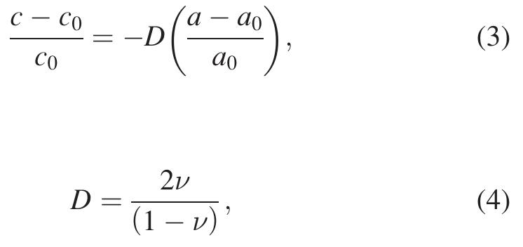 c and a are the measured values in the strained layer, co and ap are the values for relaxed layers, and v is Poisson’s ratio of Al,Ga,_,N, which is a function of composition obtained from the linear interpolation between GaN and AIN binary values. Equation (3) can be re-written as  of GaN and AIN, respectively. '* The relaxed values of lattice constants aj and cg for various arbitrary composition of Al,Ga,_,N are obtained by Vegard’s law (Eqs. (1) and (2)) and are shown by bold straight line in Fig. 1. In biaxially strained alloy film, the in-plane and out of plane lattice param- eters are both affected by composition and strain. One sym- metric and one asymmetric reflections are needed to calculate the in-plane and out of plane lattice parameters.'*!° For biax- ial strained hexagonal systems, the out-of-plane strain is related to the in-plane strain by the distortion factor pe 