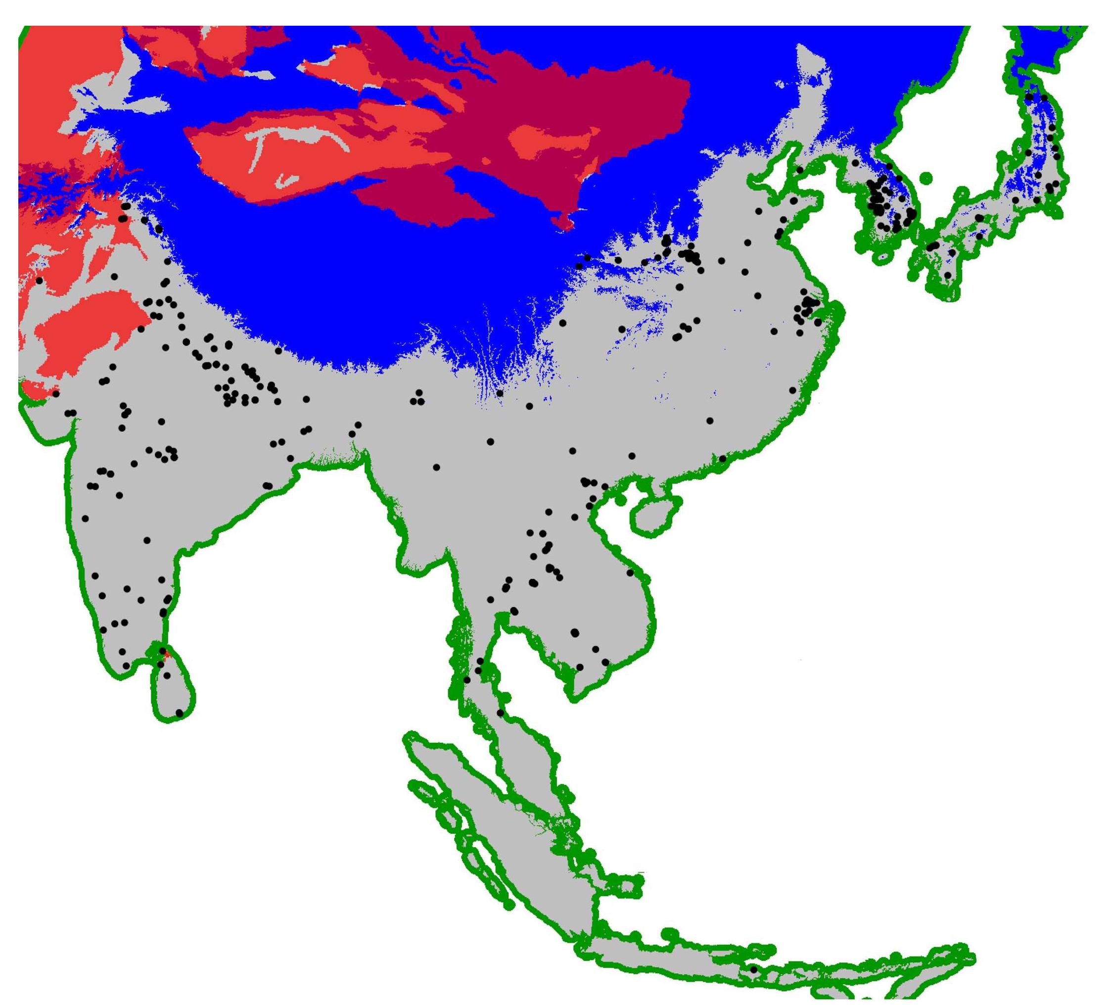 Map of the rice archaeological database version 2.0. sites