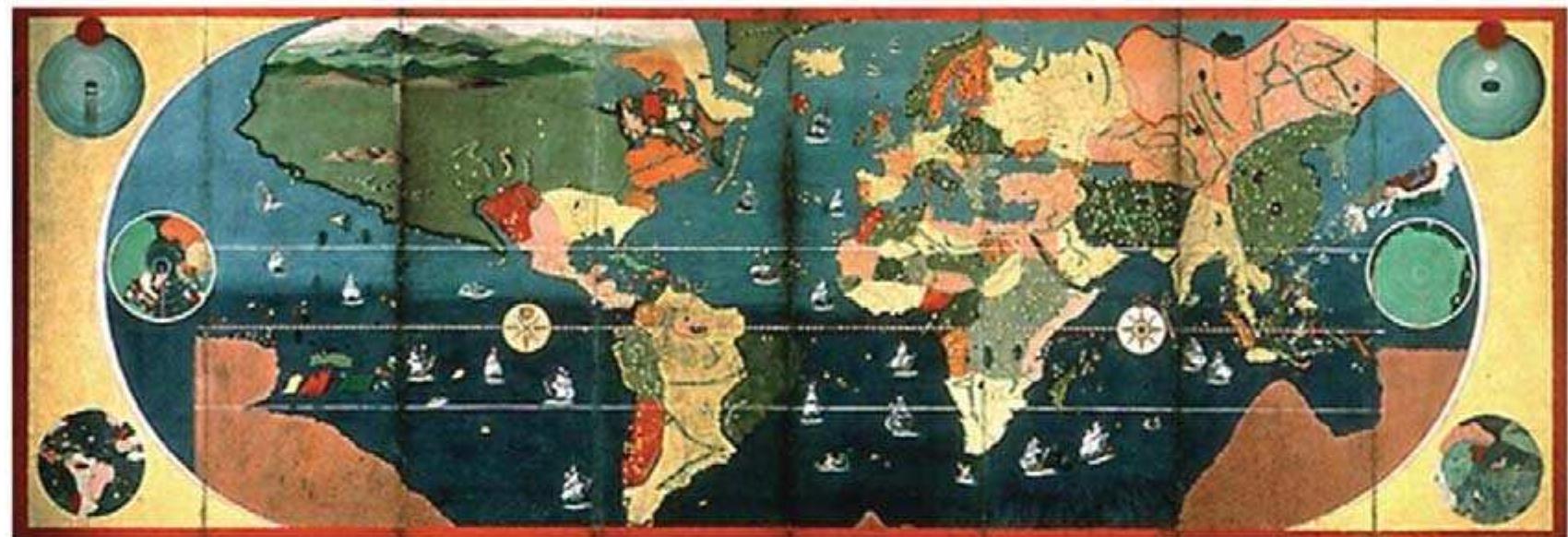 century.  Fig. 4 Sekaizu-Byobu (Kobe City Museum Version). (T. Miyoshi,and K. Onoda)  screens, they were all produced from the late 16th century and throughout the 17th  (Kirishitan Bunka Kenkyukai, 1964), a scholar who carefully studied Namban world mar 