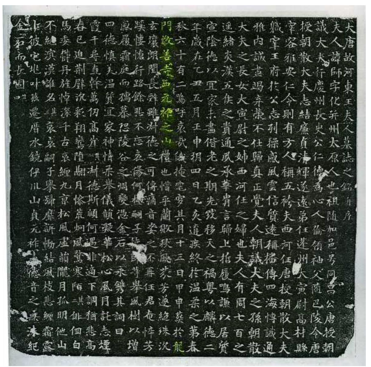 Fig. 2 - Rubbing of Wang Shi stone epitaph (665 A.D.), from the Longmen area (From Luoyangshi 1991: 278). 