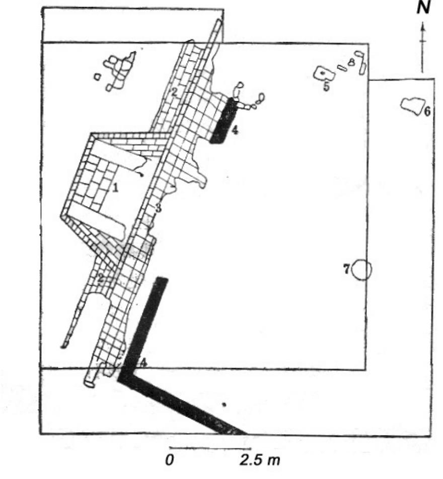 Fig. 4 - Plan of structures in trial trench no. 65LZLI:T, Xiangshansi excavation site. (From Luoyangshi 1986: 42, fig. 3). 