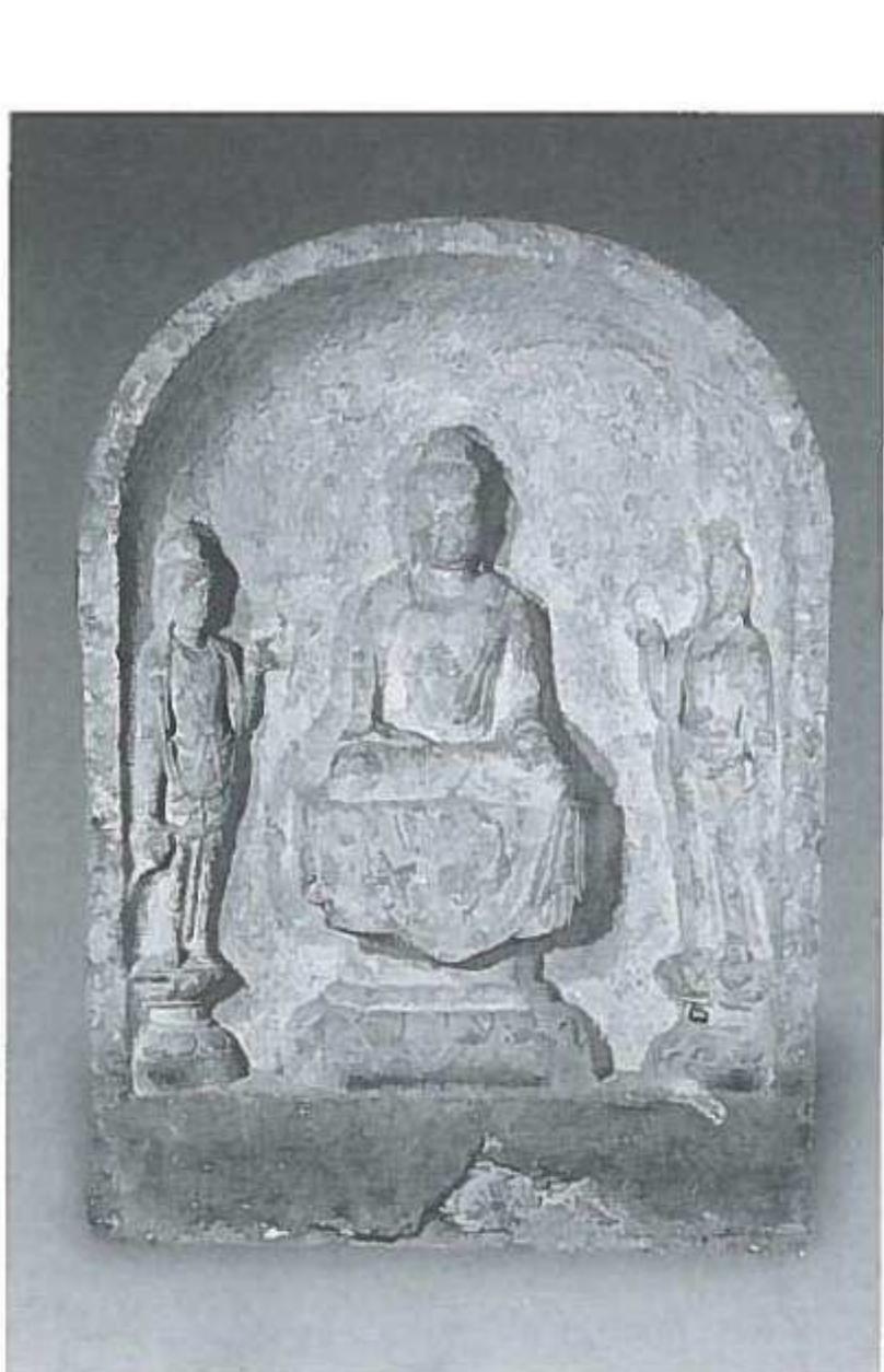 c) Figurative stele with Amitabha and Bodhisattvas (712 A.D.), from the Putisi. Ancient Art Museum of Luoyang. (From Luoyang n.d.: 16 below, right). 