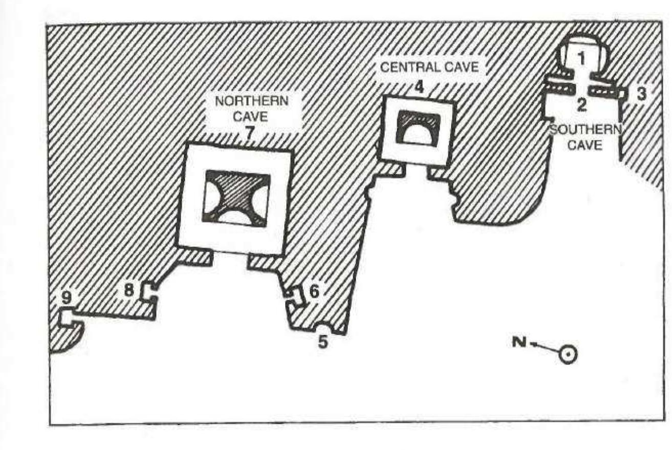 Some authors (Yang Hong 1986; Chen Mingda and Ding Mingyi 1989; Zhao Lichun 1991) consider the cave temple of Shuiyusi 7 3 3¥, situated E of the Northern caves, on the eastern side of Xiangtang, near Xuecun ## #1, as 1 third group of caves, with the name of ‘Little Xiangtang’ (Xiao Xiangtan /\\4E BF ). It consists of two caves, the Western one attributed to the Qi and the Eastern one to the Northern Song (fig. 4). 
