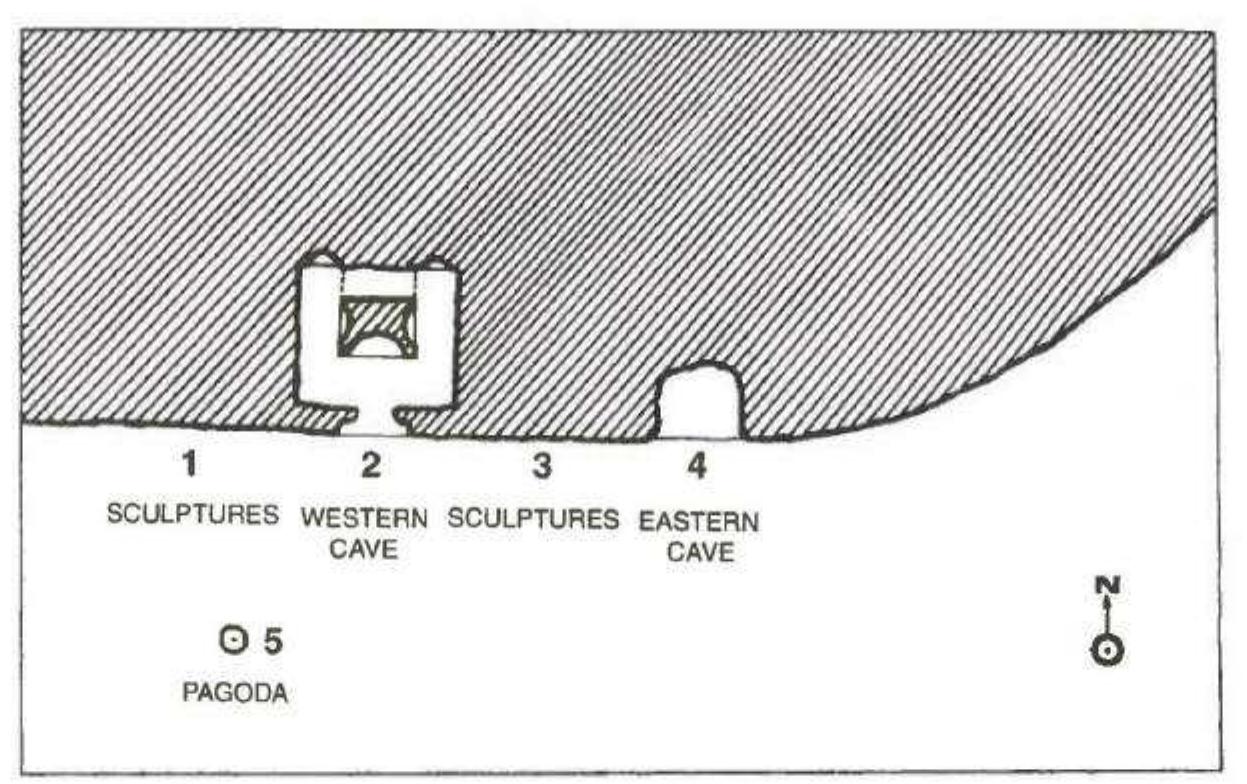 Since the beginning of the Chinese Republic (1912), both complexes have undergone destruction and bad reconstruction. Many fragments of stat- ues were sold to Western and Japanese collectors, and then ended up in muse- ums in the West.  Fig. 4 — Plan of Shuiyusi. (Drawing E. Paparatti, after Handanshi 1987: 2, fig. 2). 