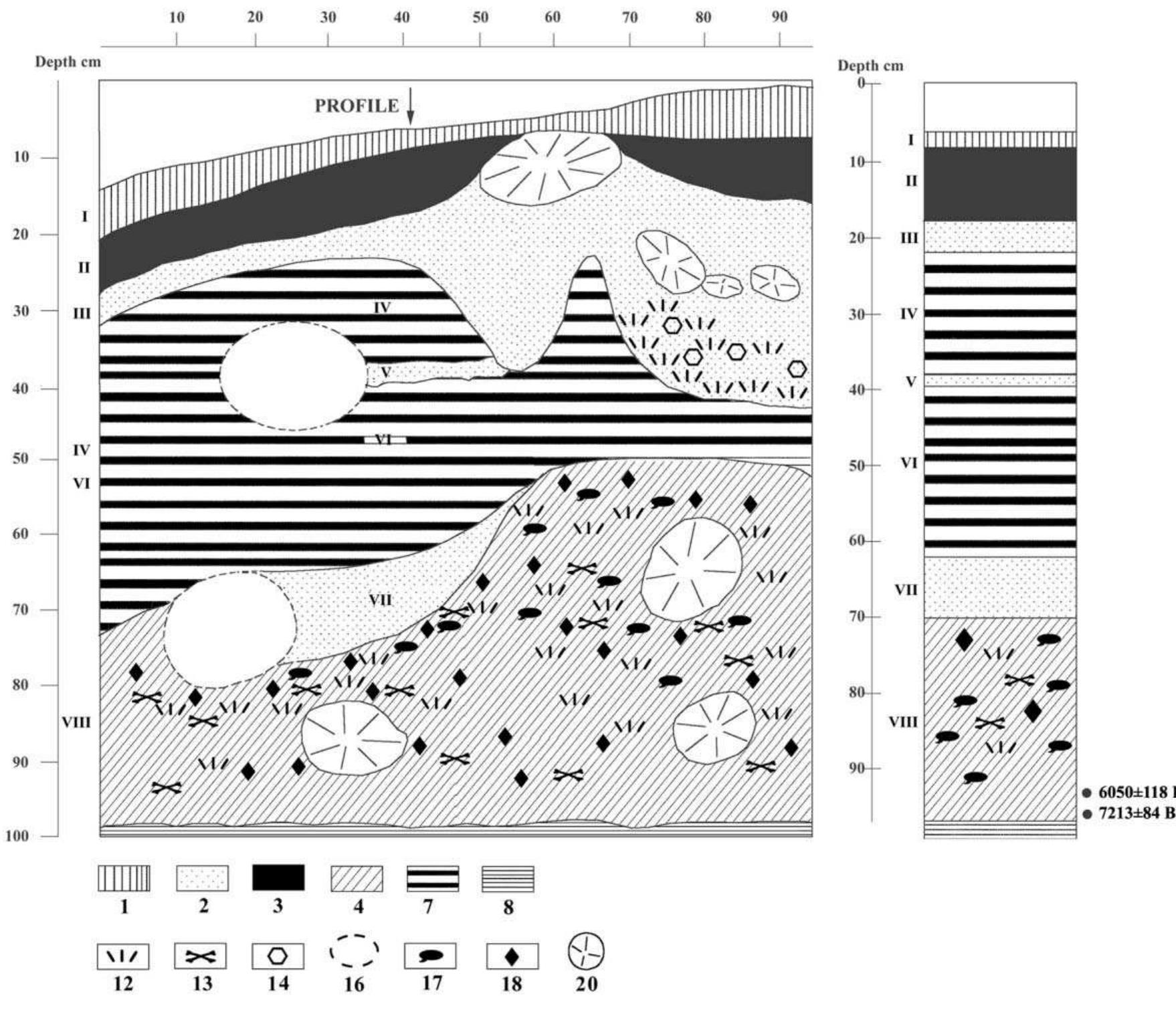 Ramon Rocks Fic. 3. section and schematic of ramon i rockshelter.