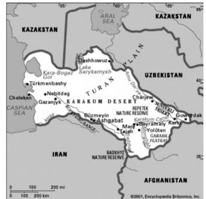 Turkmenistan map and mary province (www.orsam.org.tr).