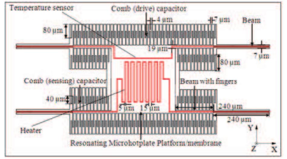 Mems Springlayout Shows the 2-d layout of the cmos- mems resonator. it