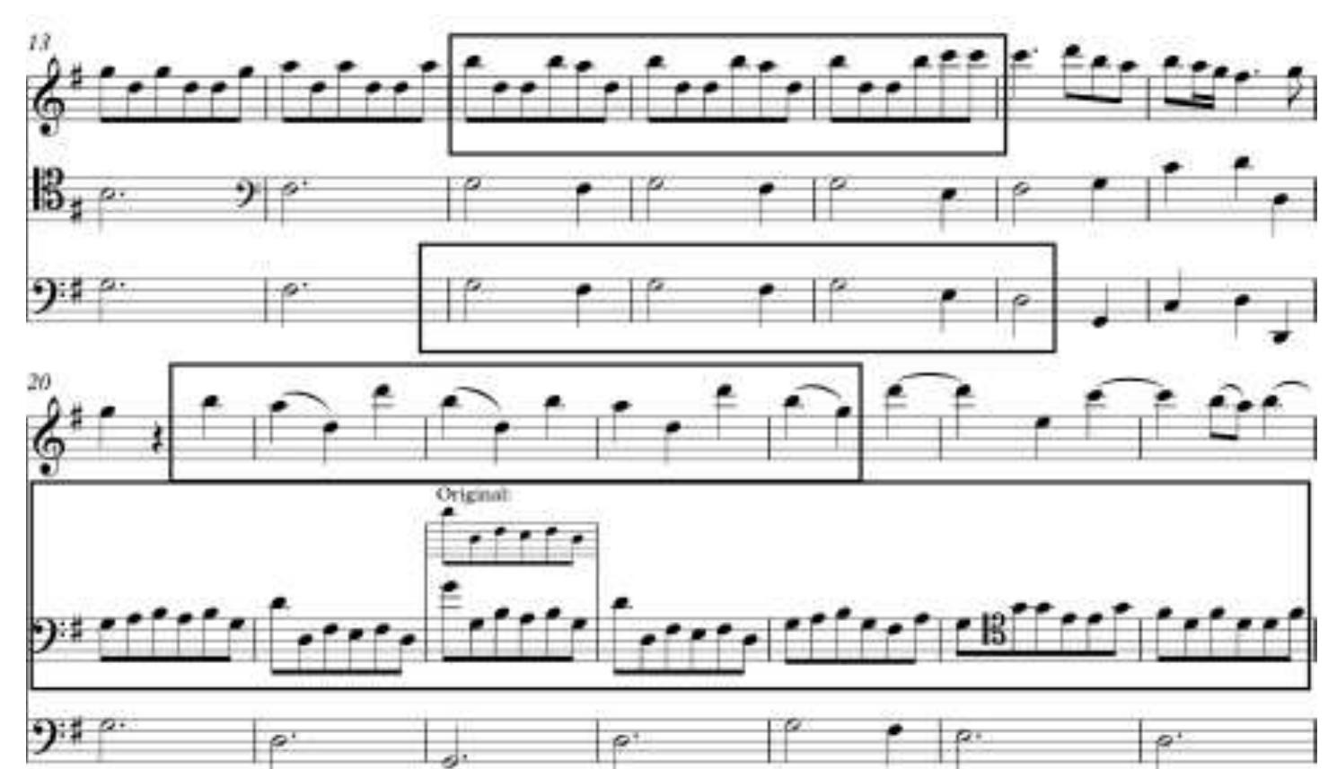 All those ideas (ostinato in the upper voices — open A in the violins -, harmonic  pedal — in the bass part- and same kind of articulatione—¢ +) seems to be summarized in the passage of bb. 41 to 46 the Corrente of the RV 64: 