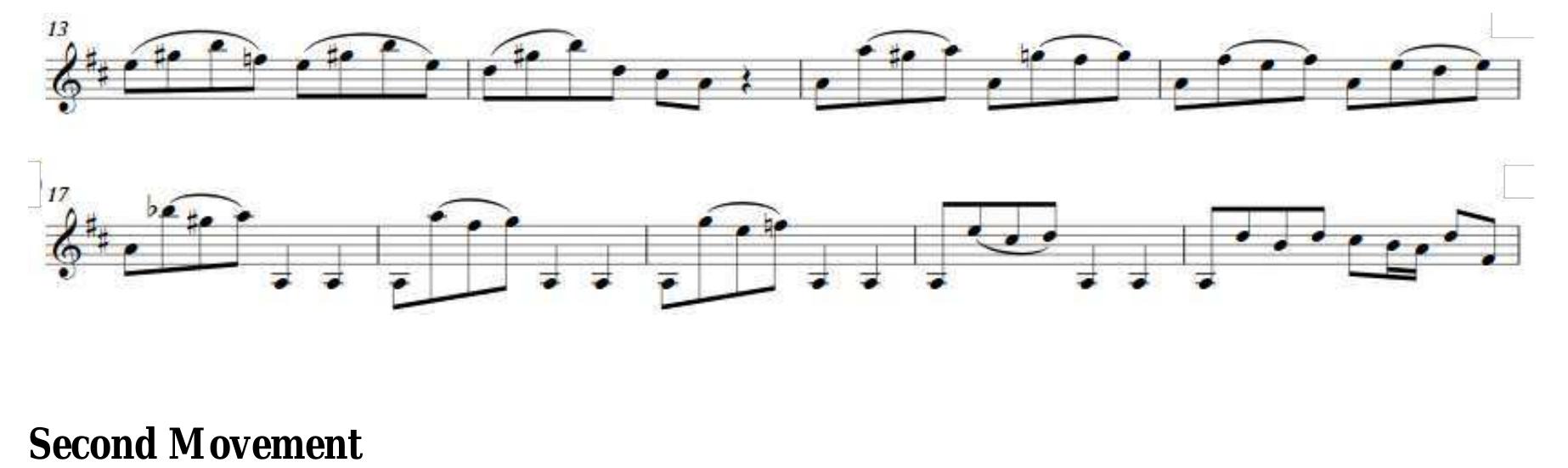This quote is exemplified in the bars 13 — 21 of the opening movement of the anonymous concerto: 