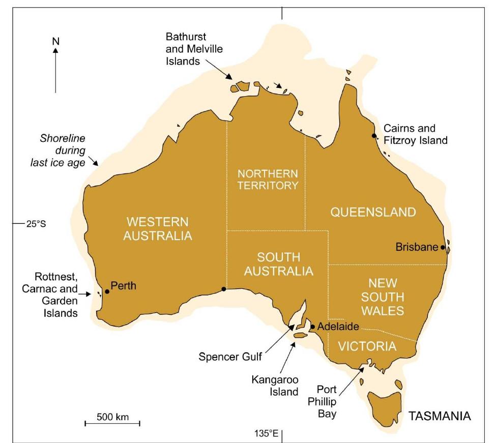 Map of australia showing the extent of the continental shelf
