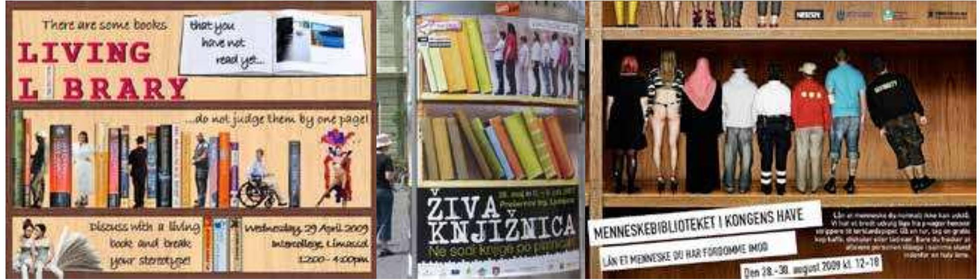 Left: promotional poster for the first human library event