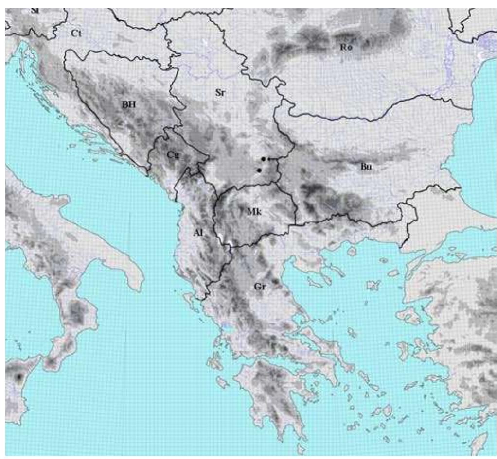 Fig. 8. Distribution of the species Consolida uechtritziana (Panci¢ ex Huth) So6 in the Balkan Peninsula
