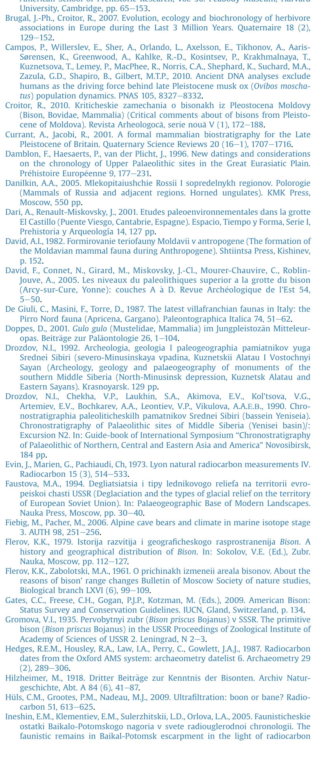 Please cite this article in press as: Markova, A.K., et al., Changes in the Eurasian distribution of the musk ox (Ovibos moschatus) and the extinc bison (Bison priscus) during the last 50 ka BP, Quaternary International (2015), http://dx.doi.org/10.1016/j.quaint.2015.01.020 