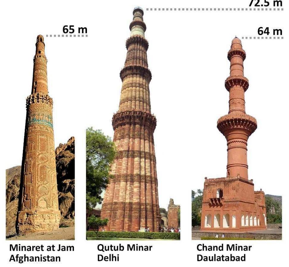 Figure 6: A comparison of Minarets under study  Ala al-Din Khalji also began the construction of a second massive minaret known as the Alai Minar which was supposed to be twice in size, but after his death the structure remained incomplete. 