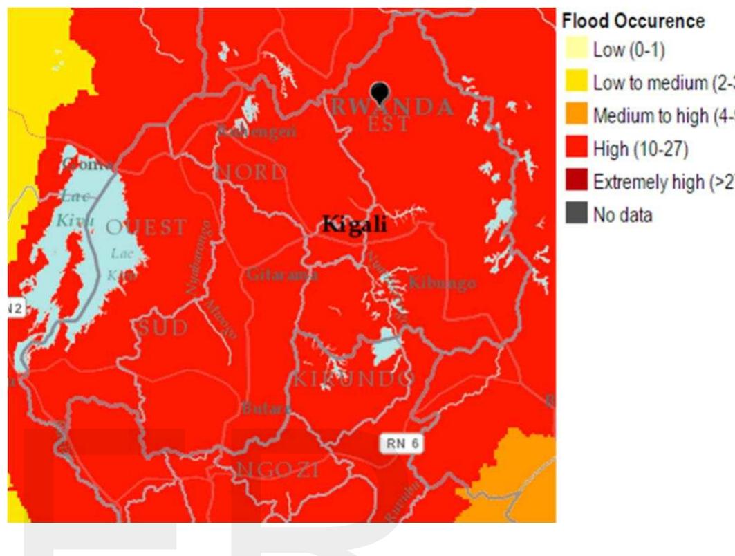 Rwanda Death Risk Map Flood risk map of rwanda. a 10-year flood protection level