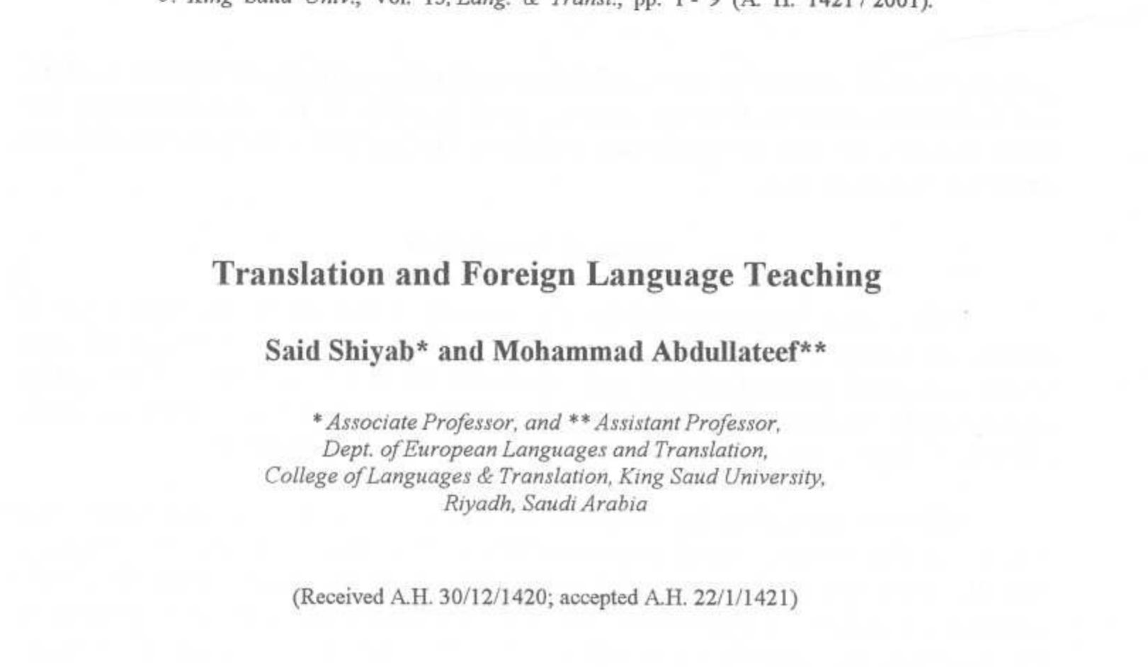 (PDF) Translation and Foreign Language Teaching