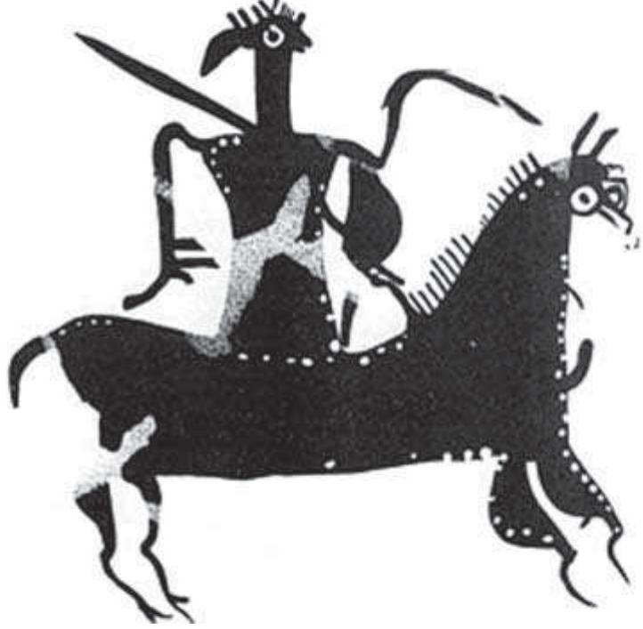 Fig. 8: Cavalier on a Sub-Minoan krater from Mouliana, Crete (after Crouwel 1981, 146).