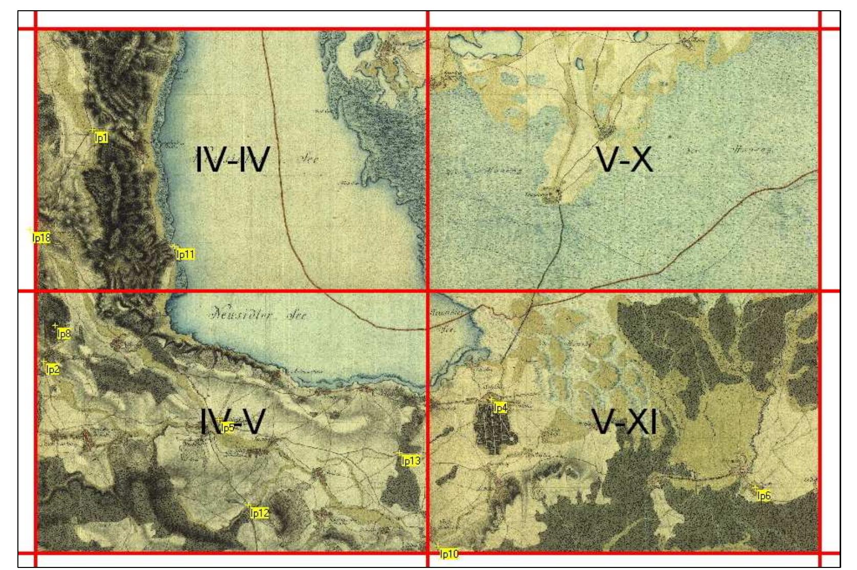 The two step transformation. 4 map sheets in the map-sheet