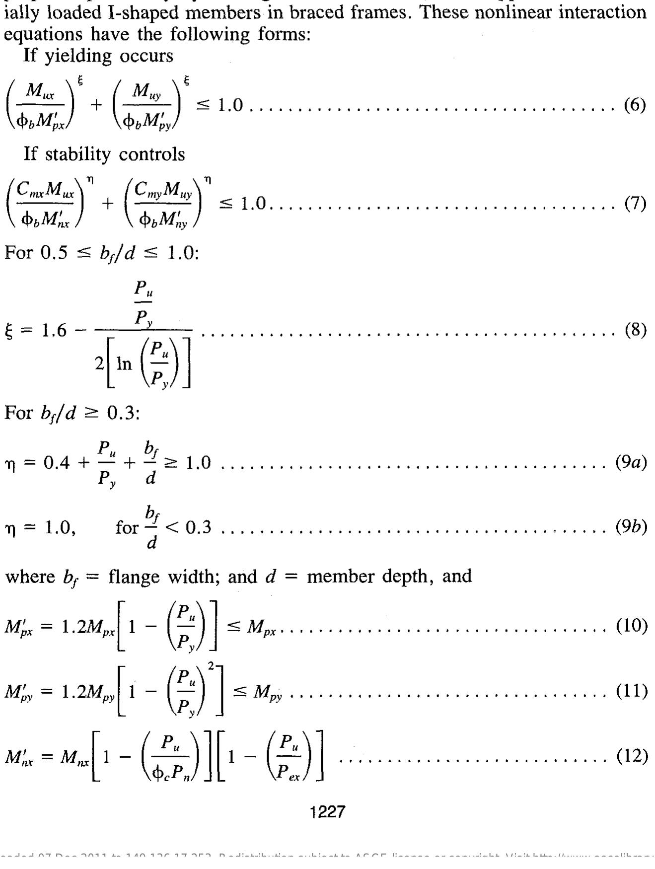 Figure 1 - Design Interaction Equation for Steel