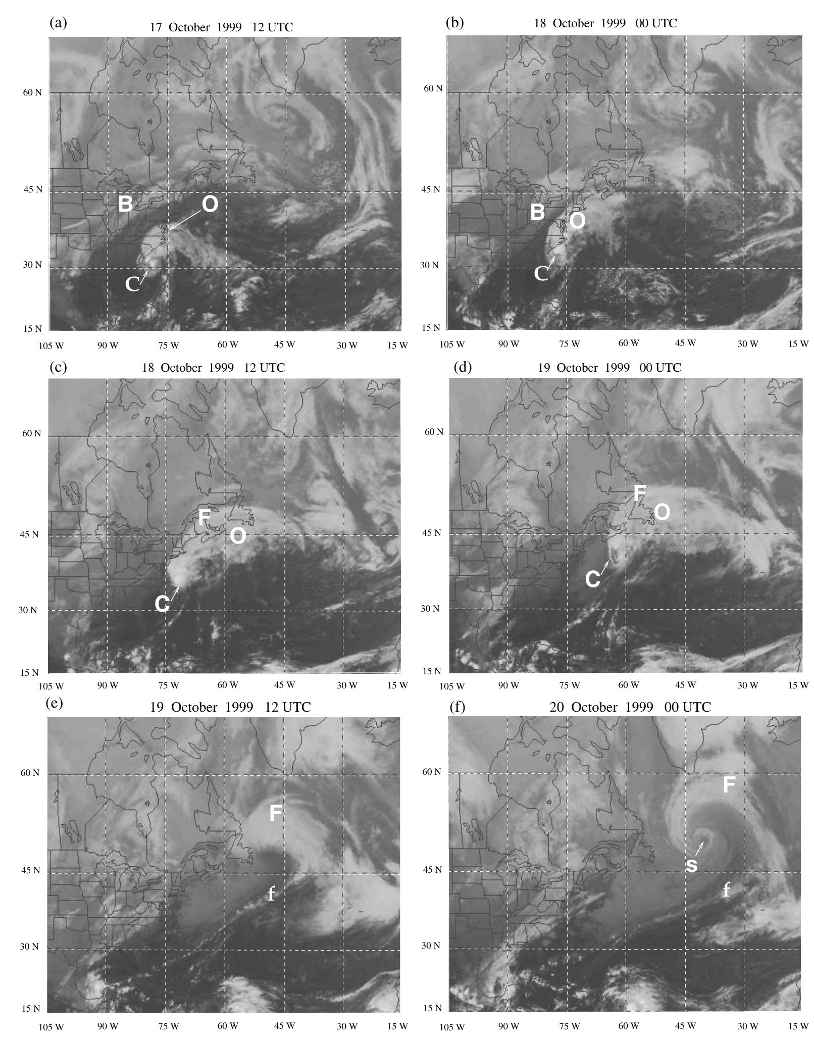 Infrared satellite images from goes-east: b is the