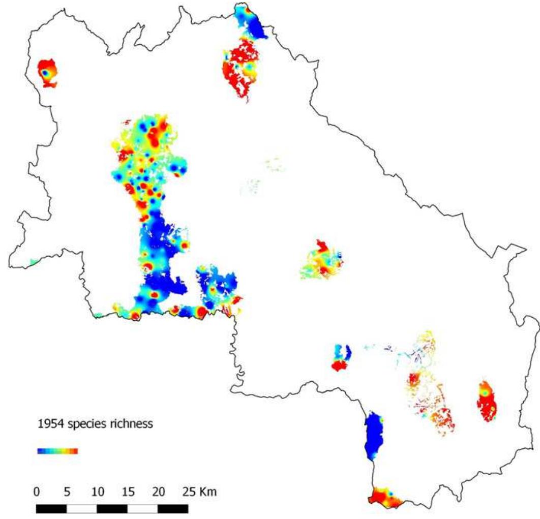 Map of standardized difference in species richness between