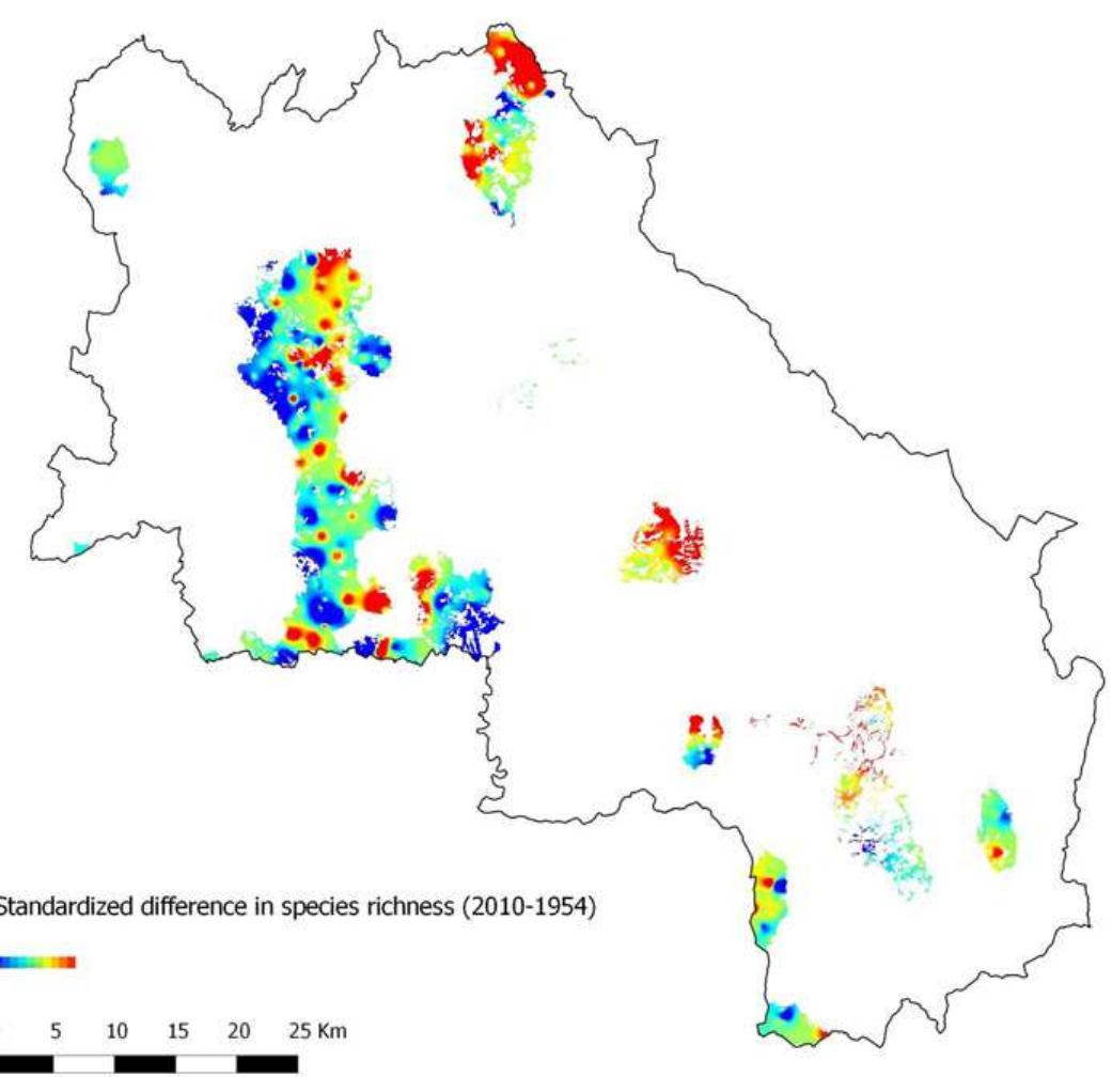 Map of standardized difference in species richness between
