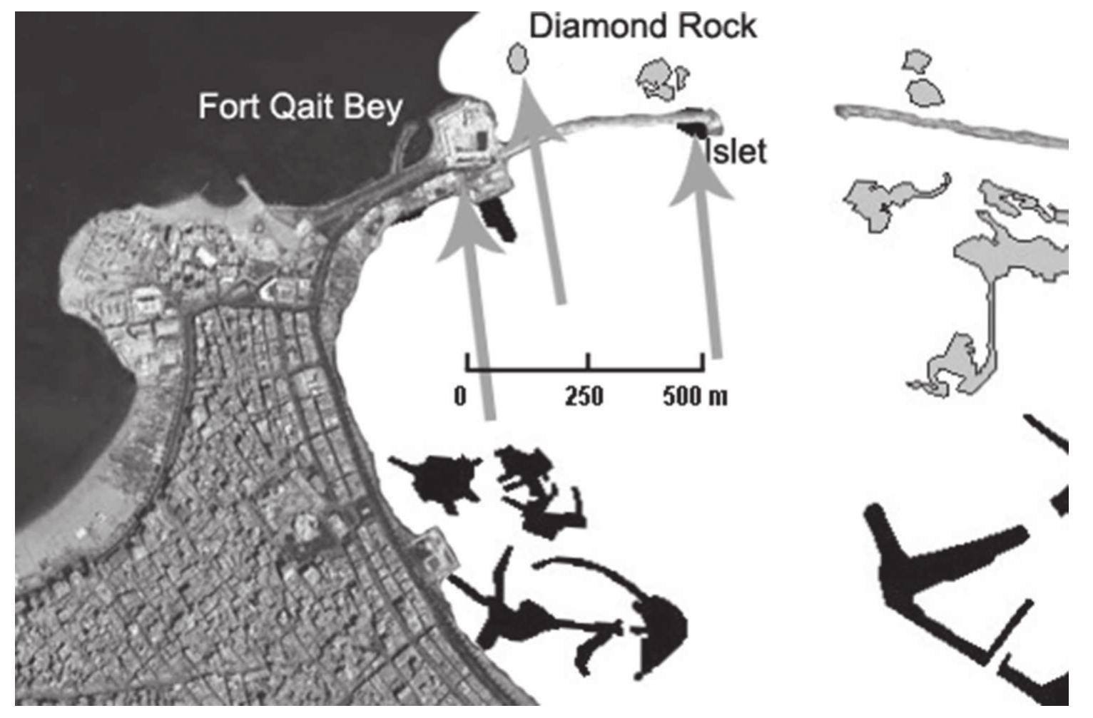 Figure 3. Location of the Lighthouse as per different hypotheses 