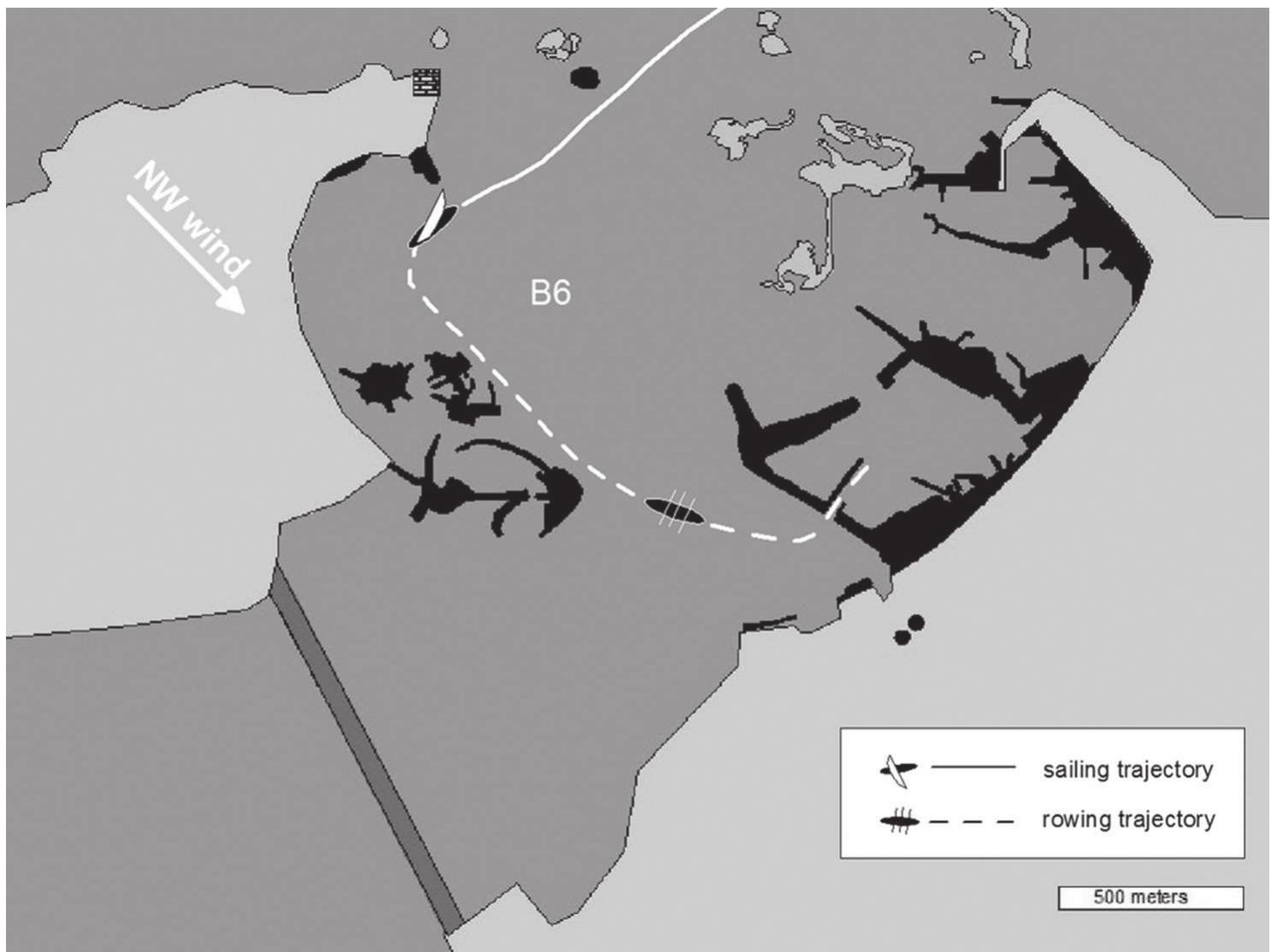 Figure 12. Possible track of leaving the harbour under sail in case of moderate NW wind 