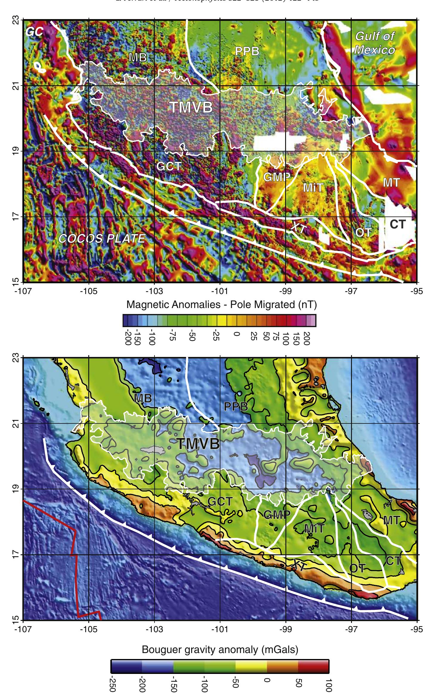 A) map of aeromagnetic anomalies migrated to the pole for