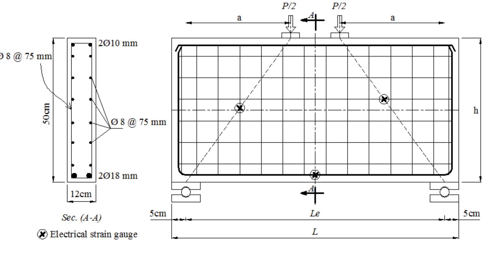 Geometrical dimensions of the tested deep beams