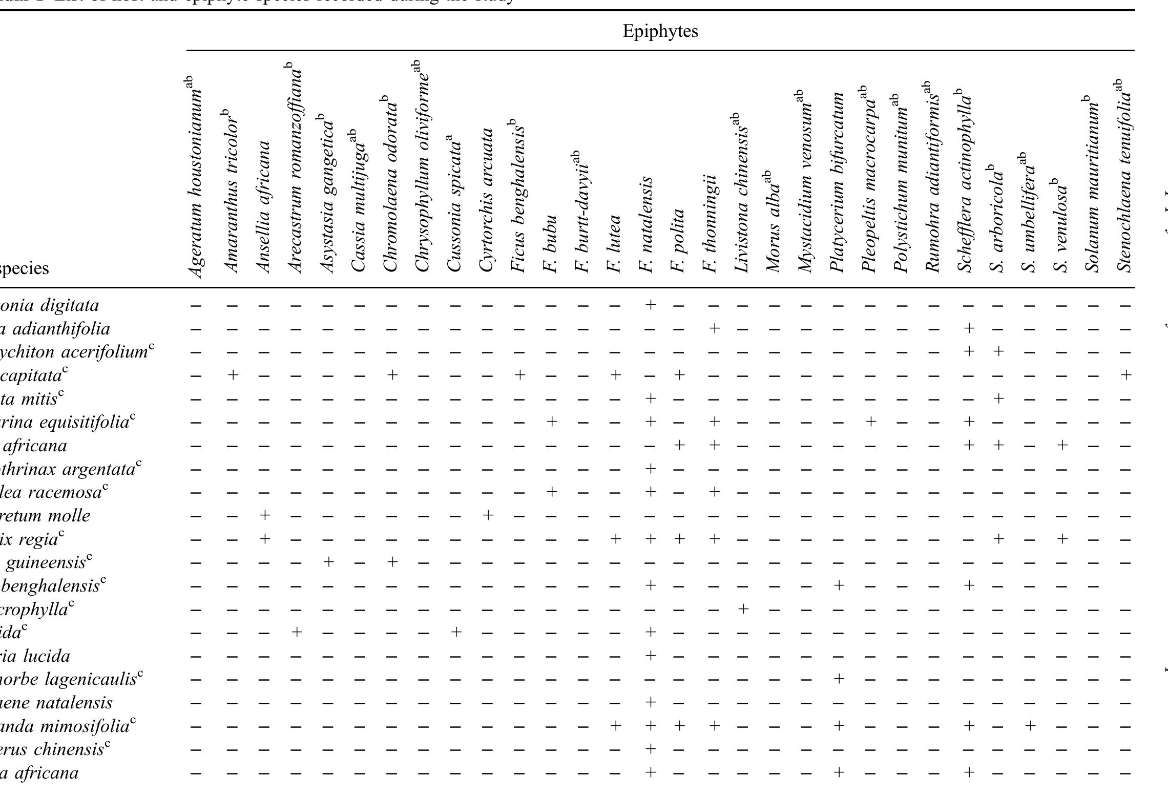 Table 3 - Epiphyte diversity on host trees in an urban
