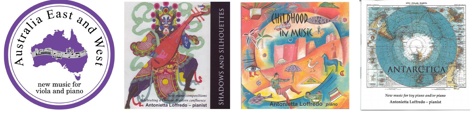 Figure 2: CD album covers or project image for each of the four projects (permission Wirripang Pty. Ltd.) All four projects worked with composers who had artistic freedom over their works. As such, there are no musical motivic unifying devices, although Shadows and Silhouettes deliberately invited composers with a recognised association with Asia. However, the works created within all four projects rely on thematic or title links, commonality of instrumentation, and thematic visuals for the project image or logo and the CD cover and booklet. These are illustrated at Figure 2.