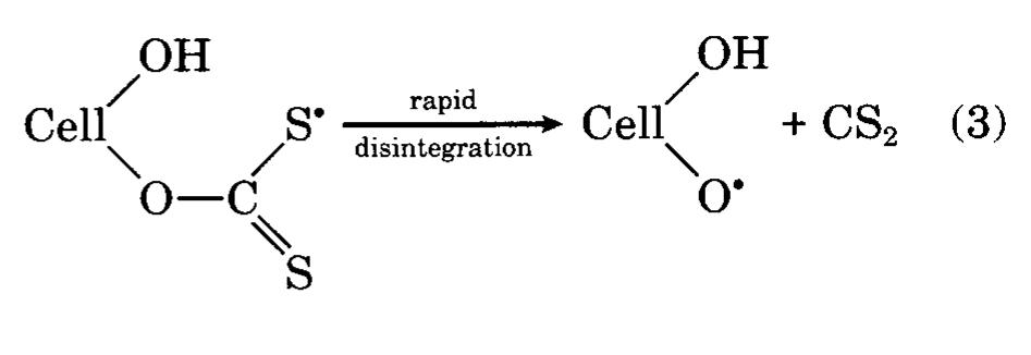 Once the cellulose macroradicals (IV) are formed, they readily attack the vinyl monomer in the im- mediate vicinity to initiate chain propagation:  position is favored considerably by increase in tem- perature: 