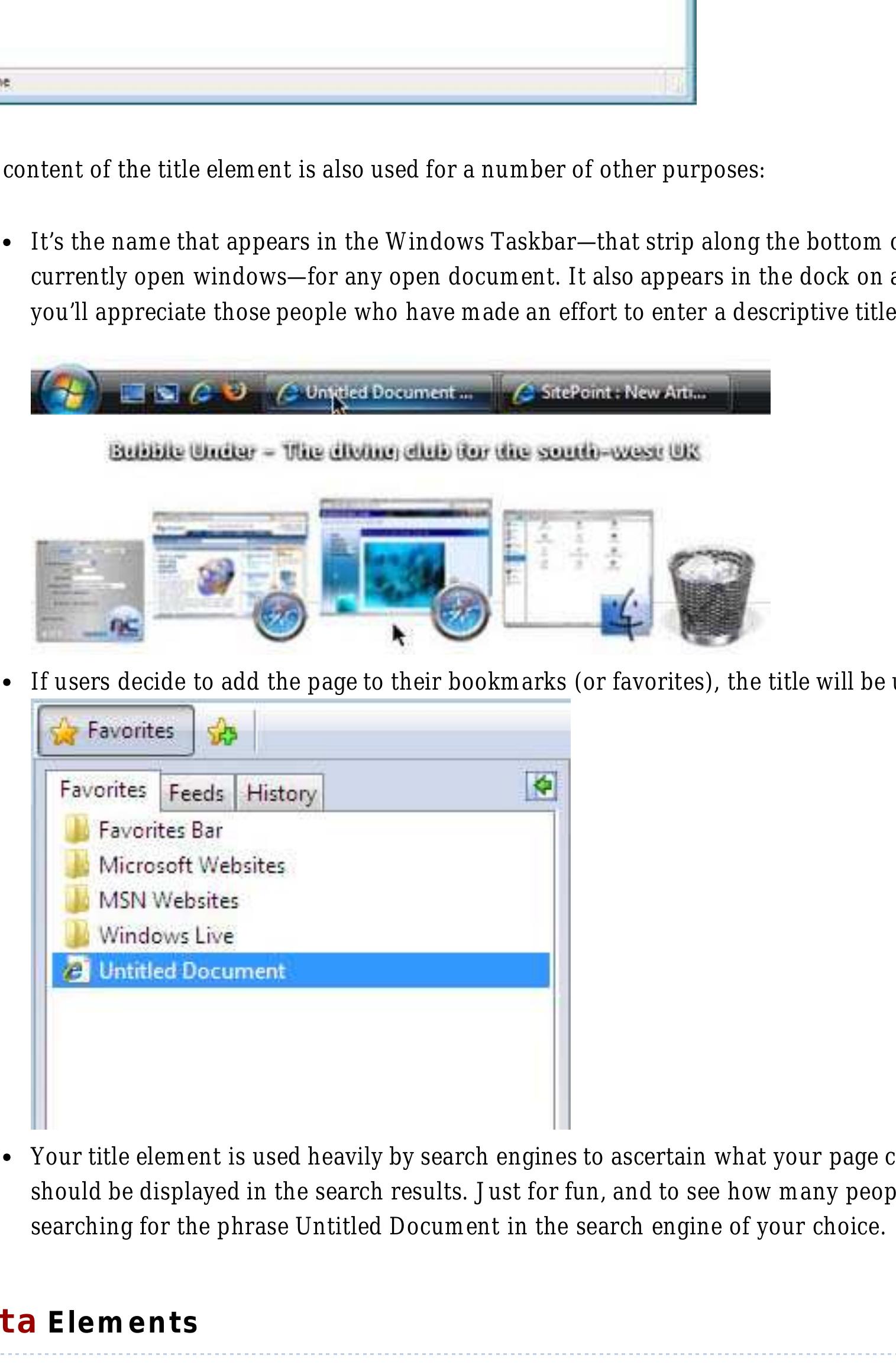 Inside the head element in our simple example, we can see a Meta element, which is shown in bold below: 