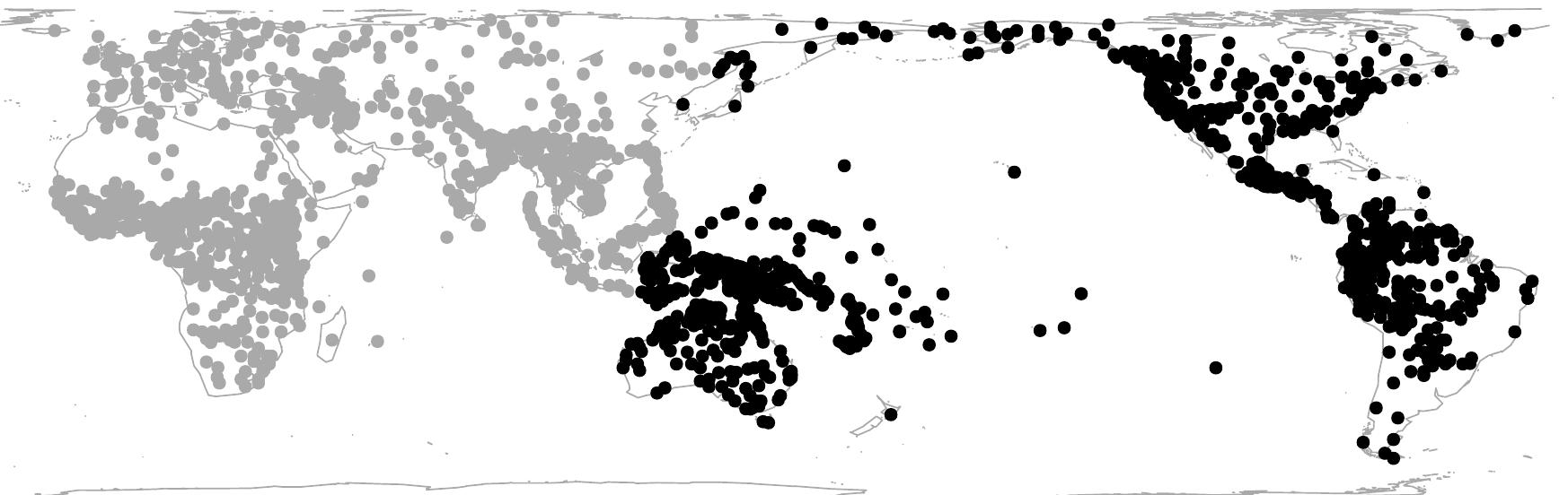 Map 2: The Trans-Pacific area (Bickel & Nichols 2006) in the AuTOTYP database (Nichols et al. 2013). Projection: cylindrical equal area  migration routes that were also at t and Australia. While the details of recent advances in population gene  he source of the earlier settlement of New Guinea these routes deserve a new review in the light of  tics (e.g. Rasmussen et al. 2011, 2014, Raghavan  et al. 2014, 2015, Skoglund et al. 2015), I focus here on the methodological problem of detecting possible signals of shared linguistic ancestry in the Trans-Pacific area, leaving  an in-depth discussion of the popula  tion history to another occasion. 