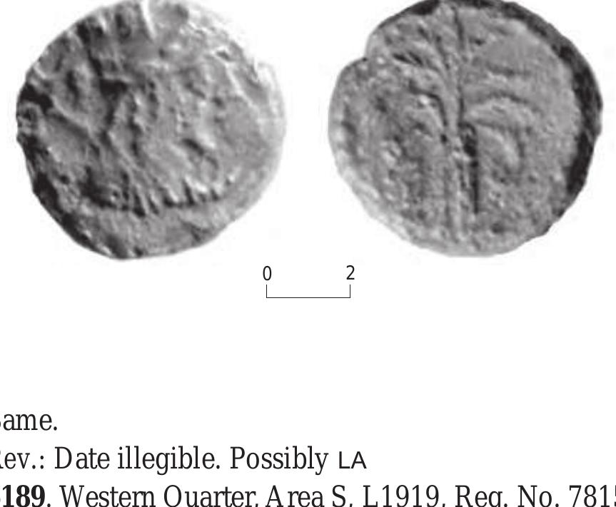 5188. Hasmonean Quarter, Area B, L3100, Reg. No. 0838, IAA 34580, T, 1.39 g, 11 mm.  125 BCE? 