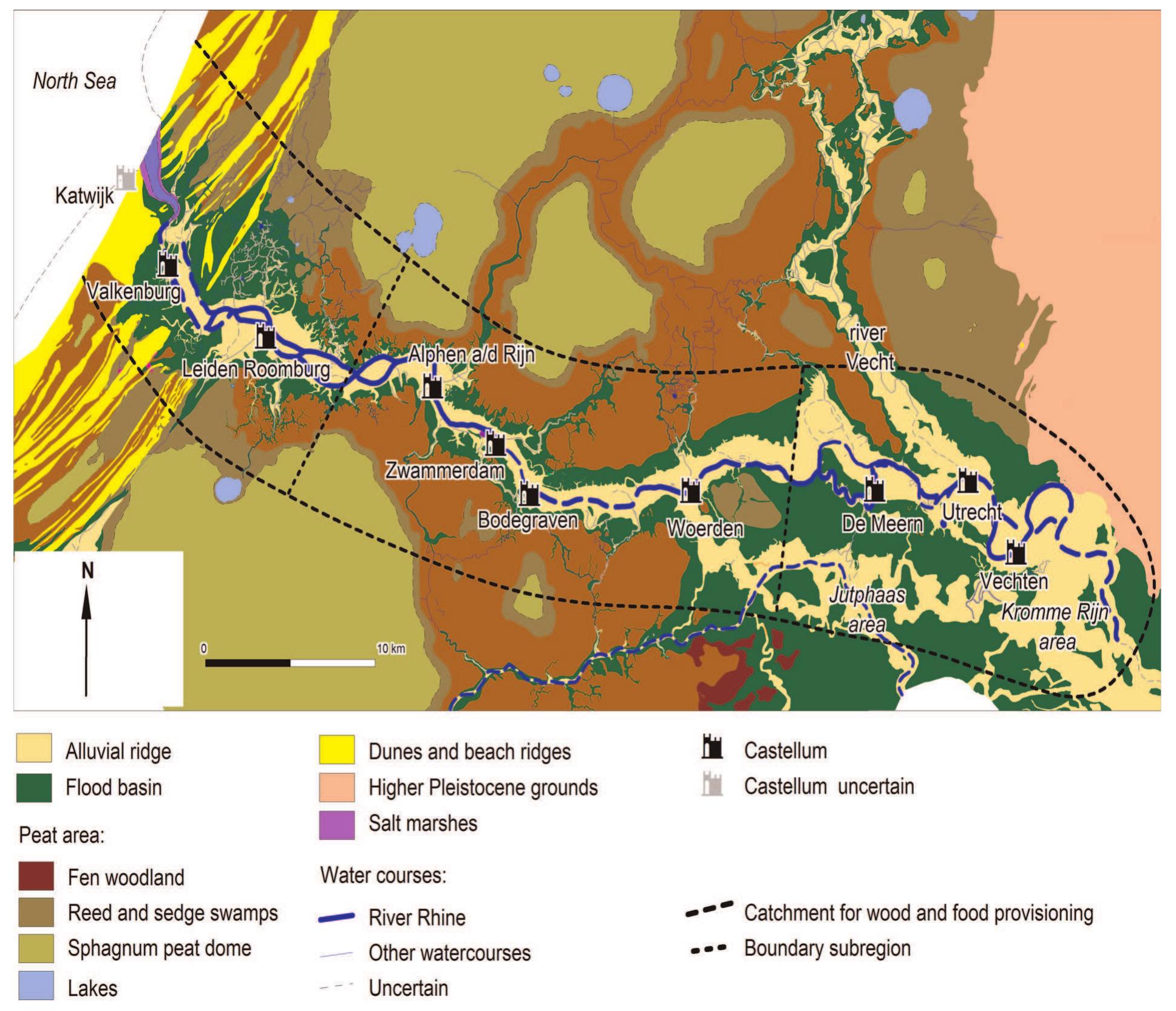 Figure 2 Palaeogeographical map of the western Lower Rhine delta during the Roman period. (After Van Dinter in press). 