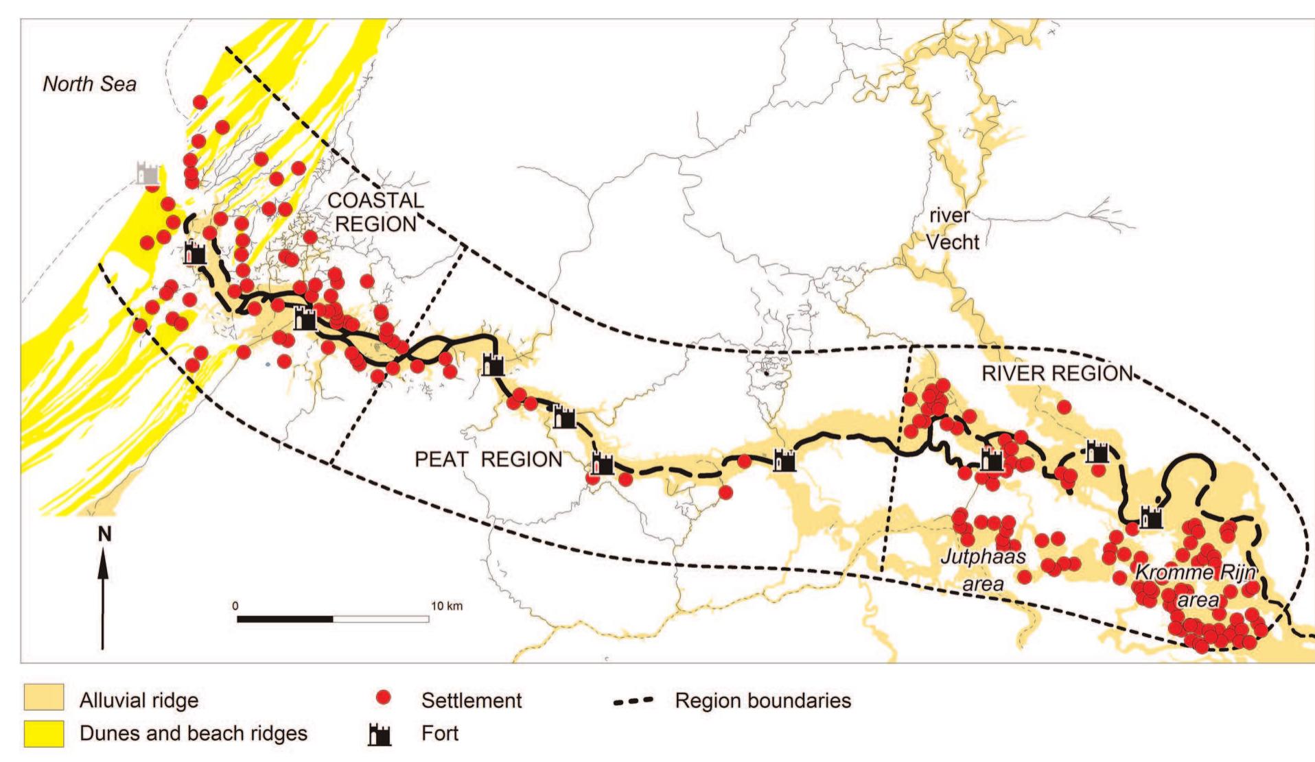 Figure 5 Reconstructed settlements in the western Lower Rhine limes zone based on ARCHIS database (2009) 