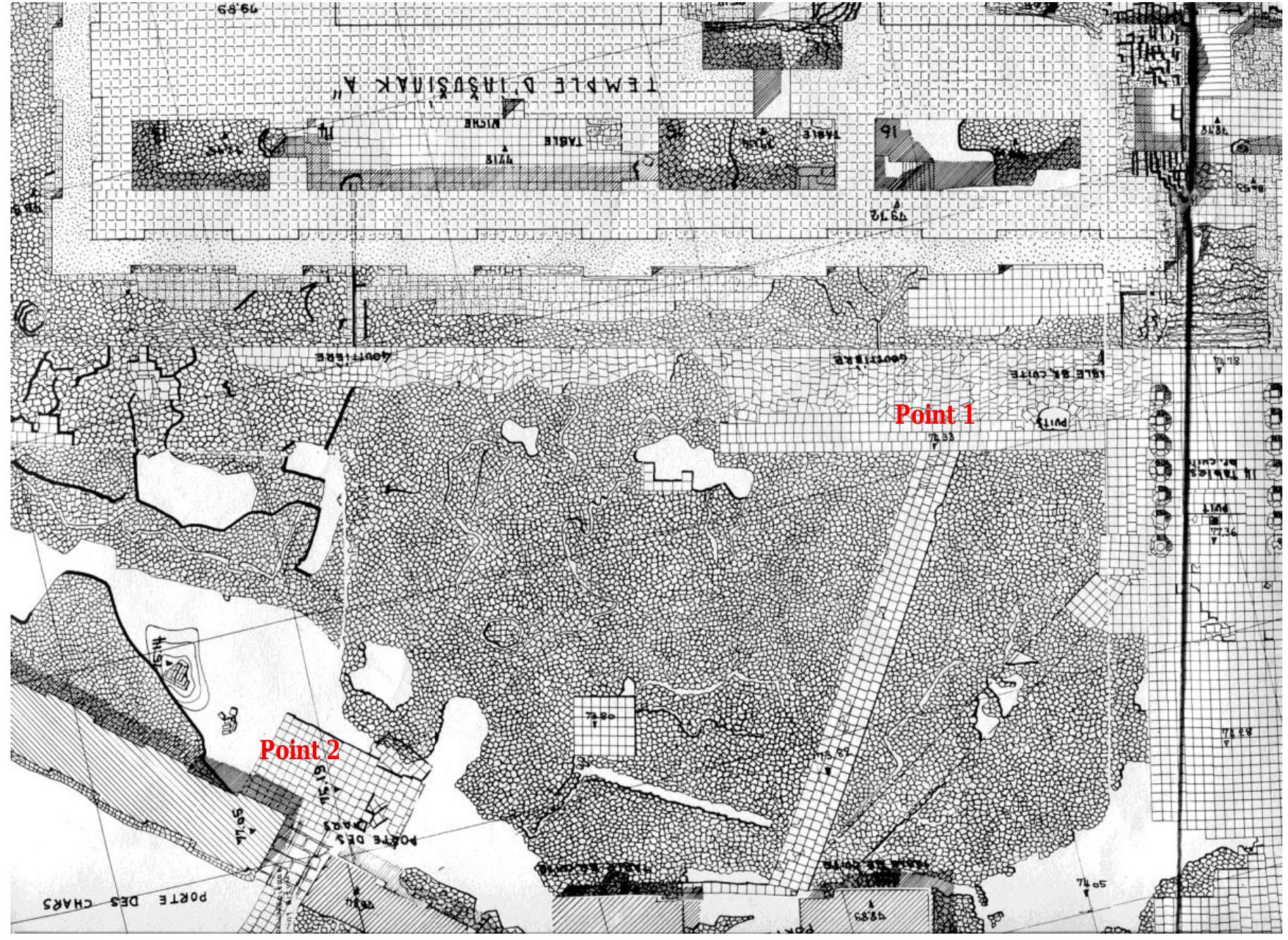 yf a drainage canal made of stone blocks under the inner wall” and regarding the gradient of the soi nust be deeper and not higher. In order to solve this problem, we measured the difference between thi levation of this locality (point 2) and the point close to ziqqurrat (point 1), which was 75 cm. This lec 0 the conclusion that in the measuring system of Ghirshman the place beside the ziqqurrat (point 1 ould be 75.94 m (75.19 +0.75).  must be deeper and not higher. In order to solve this problem, we measured the difference between the  about 30 cm under the present surface and was in the last phase of city live out of use (Fig. 7). 