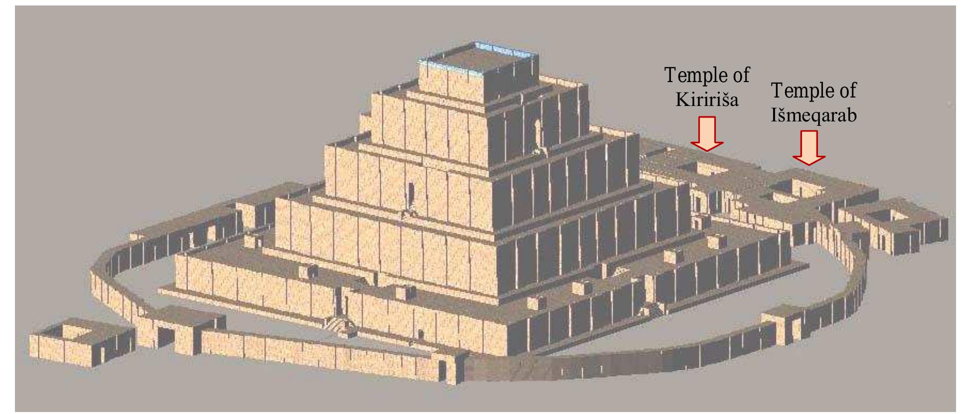 Fig. 14: 3D modelling of the ziqqurrat; view from the east comer. 