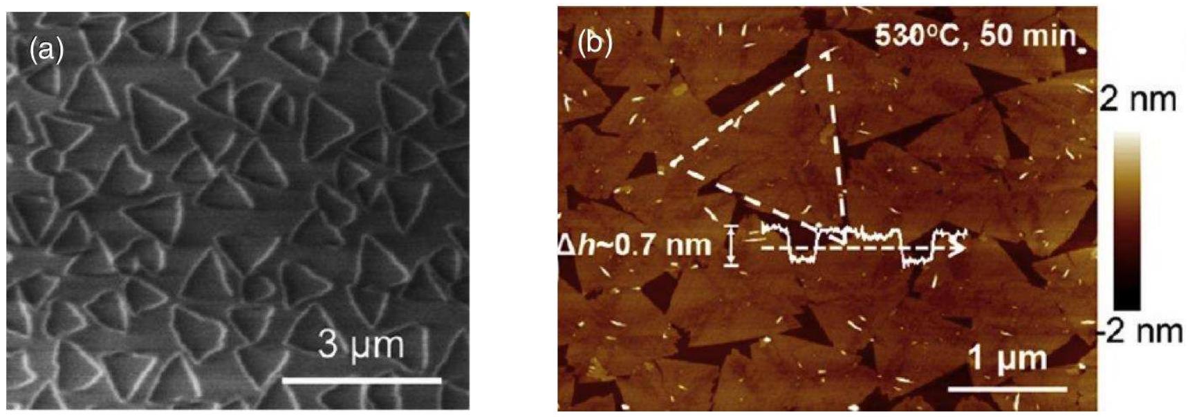 -6. sem (a) and afm (b) images of vawe monolayer mos:2 grown