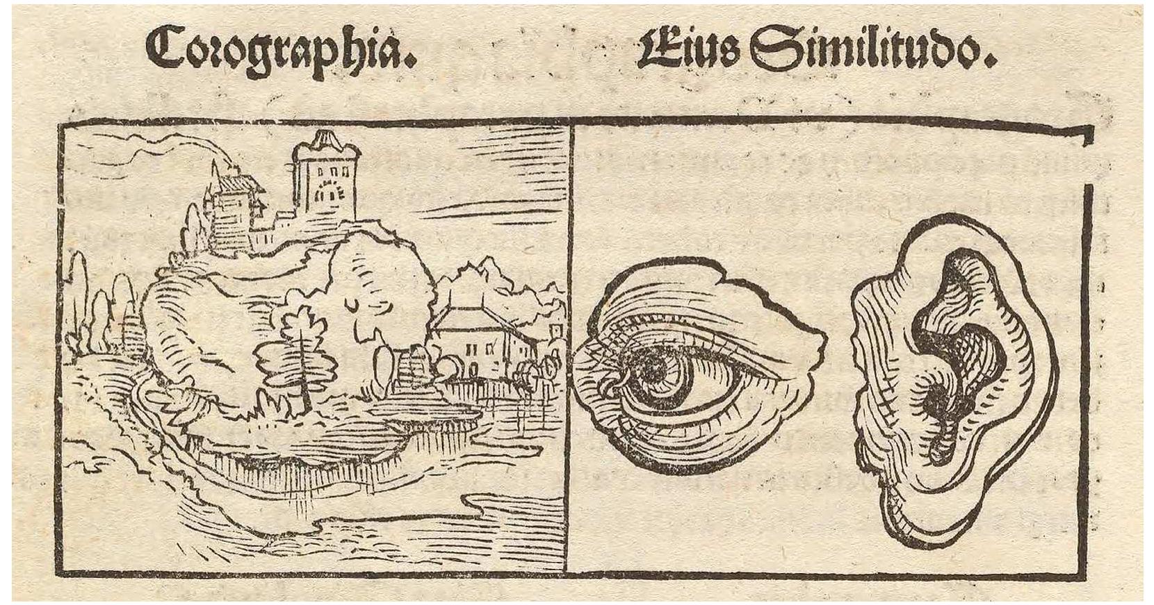 Fig. 1 - Petrus Apianus, 1524, Cosmographicus Liber. Illustration concerning chorography 