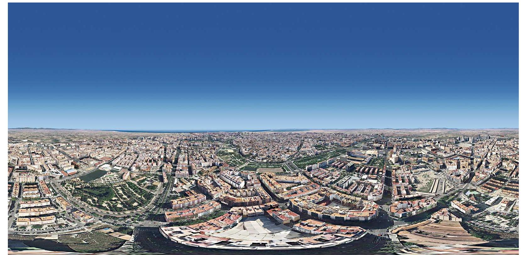 representations, we will show a last example that we have obtained stitching some images, acquired from Google Earth, to configure a spherical panorama of Valencia. They were taken from the same point of view, 