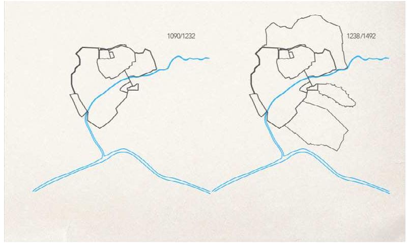 Figure 2 - Scheme of the evolution of the city of Grana- da from 1090 to 1492 