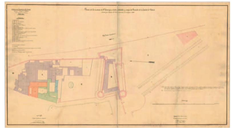 Figure 13 - Plano del ex. Convento de Sto. Domingo, su huerto, Ciudadela y campo del remedio de Ia ciu- dad de Valencia. 1847. Vicente Casanovas 