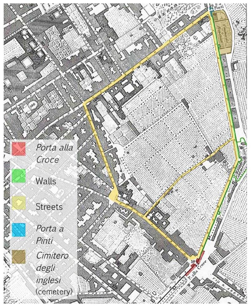 Figure 3 - Giuseppe Pozzi, map of the city of Florence, 1855. Scale 1:5.700 . (Copyright: Istituto Geografico Militare, Florence). 