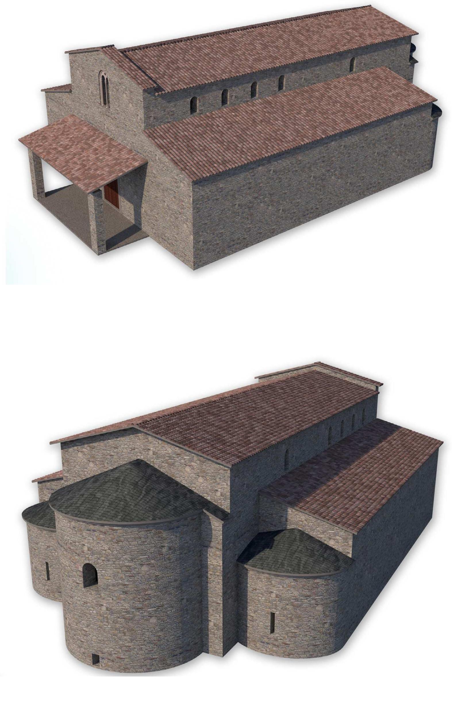 Figures 18-19 — Digital reconstruction of the St. Maria and Stefano church, external views (lacopo Giannini). 