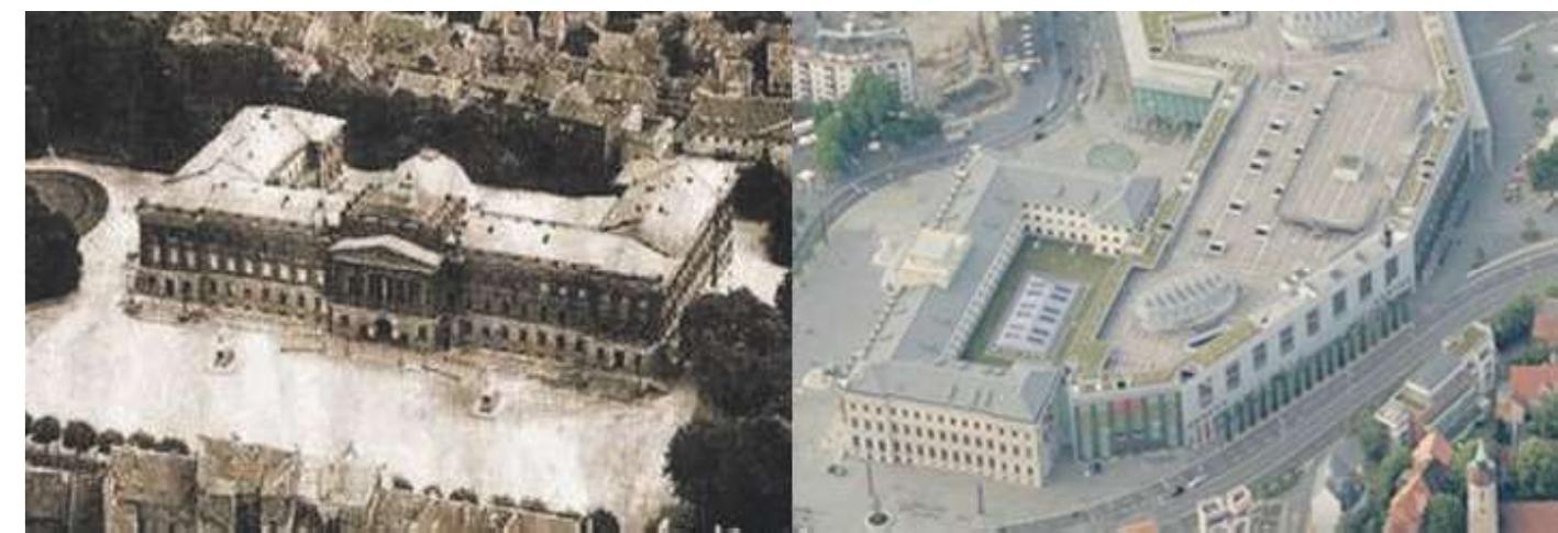 Figure 11, Braunschweig Palace in the 1900s, Schloss Arkaden Shopping Center in 2008, will be placed 